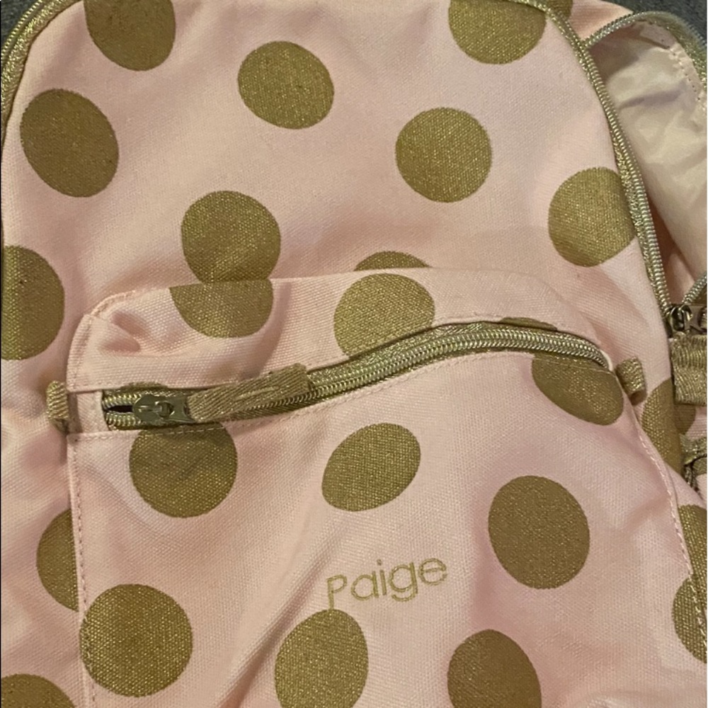 Gold dot Pink backpack embroidered name Paige.make me an offer.